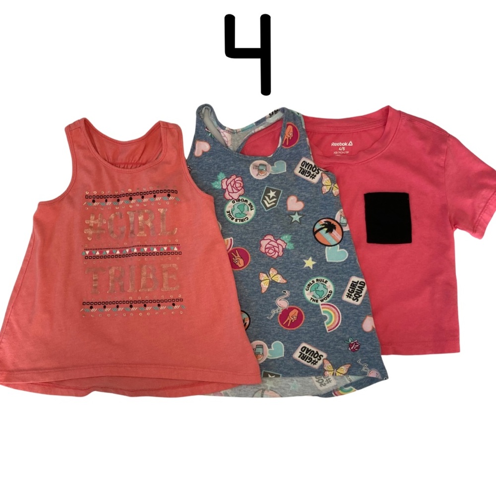 Girls Lot of 3 Girl Tribe Squad Tanks & Pink Reebok Cropped Shirt, Sz 4T Bundle
